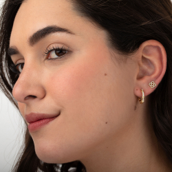 Silver Zircon Earrings Hoop Earrings - Zirconia - 16,5mm - Gold Plated and Rhodium Silver