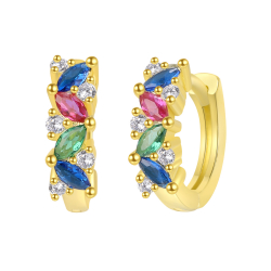 Pendiente Plata Circonita Pendientes Aro - Circonita Blanca - 10 mm - Bañado Oro y Plata Rodiada