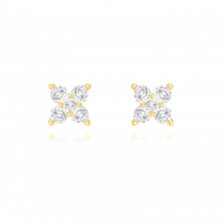 Pendiente Plata Circonita Pendientes - Circonita Flor - 8 mm - Bañado Oro y Plata Rodiada