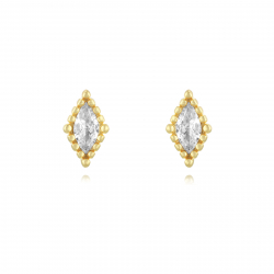 Pendiente Plata Circonita Pendientes Circonita -  Rombo 6 mm - Bañado Oro y Plata Rodiada