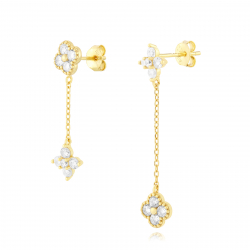 Pendiente Plata Circonita Pendientes Circonita -  Flor y Trébol 38 mm - Bañado Oro y Plata Rodiada