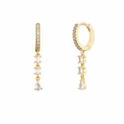 Boucles D'Oreilles Argent Zircone Créoles - Zircon blanc - 11 + 13 mm - Plaqué or