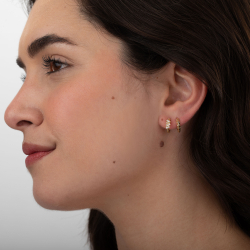 Silver Zircon Earrings Zirconia Earrings - Hoop 13 mm - Gold Plated and Rhodium Silver - White Zirconia