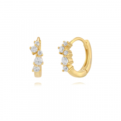 Pendiente Plata Circonita Pendientes Circonita - Aro 13 mm - Bañado Oro y Plata Rodiada  - Circonita Blanca