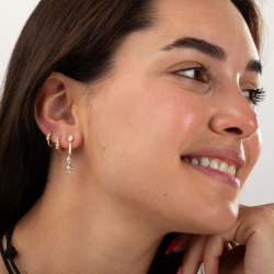 Boucles D'Oreilles Argent Zircone Boucles d'oreilles Zircone - Anneau 13 mm - Plaqué Or et Argent Rhodié- Zircone de couleur Blanche