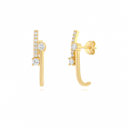 Ohrringe Silber Zirkonia Weiße Ohrringe Zirkonia - Gedrehter Ohrring 14 mm - vergoldetes und rhodiniertes Silber