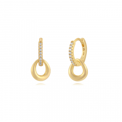 Silver Zircon Earrings Hoop Two Earrings - 17mm - Gold Plated and Rhodium Plated