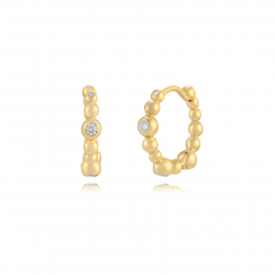 Pendiente Plata Lisa Pendientes Bolas Circonita - Aro  13mm - Bañado Oro y Plata Rodiada