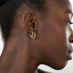 Boucles D'Oreilles Argent Zircone Boucles d'Oreilles Boules Zircon - Créoles  13 mm - Plaqué Or et Argent Rhodié