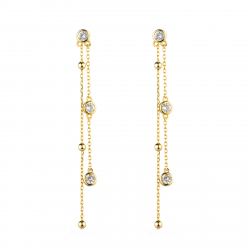 Silver Zircon Earrings Chain Zirconia Earrings - Circle - 66 mm - Gold Plated and Rhodium Silver