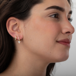 Silver Zircon Earrings Hoop Earrings - Pyramid 13,5mm - Gold Plated and Rhodium Plated