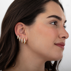 Silver Zircon Earrings Hoop Earring - Zircon - Gold Plated and Rhodium Silver