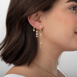 Pendiente Plata Circonita Pendientes Circonita - 11 mm - Aro con Rayas - Bañado oro y Plata Rodiada