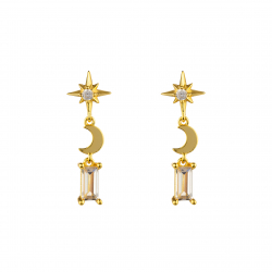 Ohrringe Silber Zirkonia Stern- und Mondohrringe – Zirkon – 23 mm – vergoldet