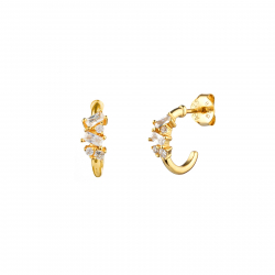 Ohrringe Silber Zirkonia Halb-Creolen – 3 Zirkone – 12 mm – vergoldet und rhodiniertes Silber