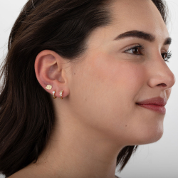 Pendiente Plata Circonita Pendientes Semi Aro - 3 Circonitas   - 12 mm - Bañado Oro y Plata Rodiada