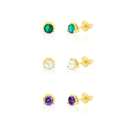 Pendiente Plata Circonita Pendientes Circonita - 4mm,3mm - Bañado Oro y Plata Rodiada