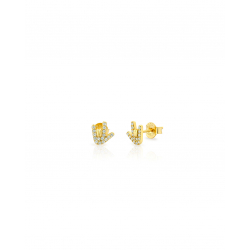 Silver Zircon Earrings Zircon Earrings - 7*7mm - Rock and Roll Hand - Gold Plated and Rhodium Silver