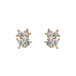 Silver Zircon Earrings Silver Earrings - Zirconia - 5.5 mm - Gold Plated and Rhodium-Plated Silver
