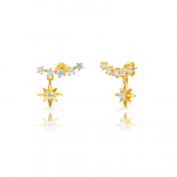 Ohrringe Silber Zirkonia Sternschnuppen-Ohrringe 10 mm – Zirkonia – vergoldet und rhodiniertes Silber