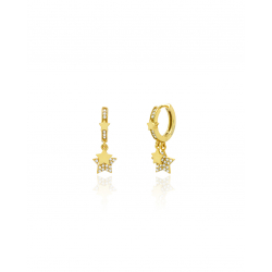 Pendiente Plata Circonita Pendientes Aro Triple Estrellas  - Circonita 22mm - Bañado oro y Plata Rodiada