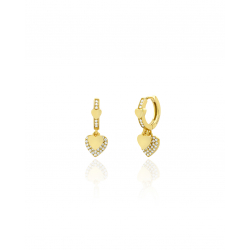 Pendiente Plata Circonita Pendientes Aro Triple Corazones  - Circonita 21mm - Bañado oro y Plata Rodiada