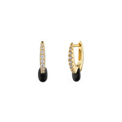 Pendiente Plata Circonita Pendientes Aro - Enamel - 17 mm - Circonita Blanca - Bañado oro