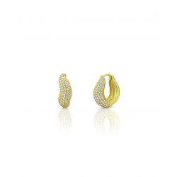 Pendiente Plata Circonita Pendientes Aro - Circonita Blanca - 15mm - Bañado Oro y Plata Rodiada