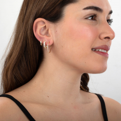 Silver Zircon Earrings Hoop Earrings - 24,5 mm - Zirconia - Gold Plated and Rhodium Plated Silver