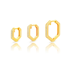 Pendiente Plata Circonita Pendientes hexagonales - 8,10,14 mm - Circonita - Bañado oro y Plata Rodiada