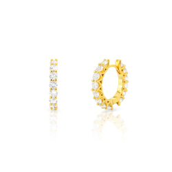 Pendiente Plata Circonita Pendientes Circonita - Aro 16 mm - Bañado Oro - Circonita Blanca