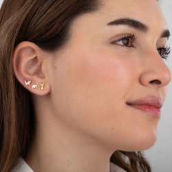 Silver Zircon Earrings Earrings Cat and Fishbone - Zirconia - Gold-Plated and Rhodium-Plated Silver