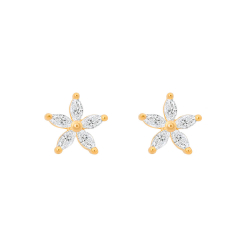 Piercings Plata Circonita Pendientes Flor 7 mm Bañado Oro y Plata Rodiada