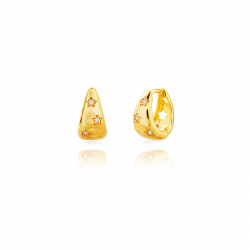 Pendiente Plata Lisa Pendientes Circonita - Aro Oval - 13 mm(10mm)- Bañado en Oro