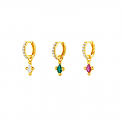 Pendiente Plata Circonita Pendientes Aro - Circonita Lagrima - 11 + 8.5 mm - Bañado Oro y Plata Rodiada