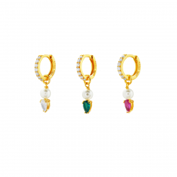 Pendiente Plata Circonita Pendientes Aro Perla - 11 + 10 mm - Circonita - Bañado Oro y Plata Rodiada