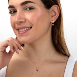 Pendiente Plata Circonita Pendientes Aro Perla - 11 + 10 mm - Circonita - Bañado Oro y Plata Rodiada