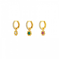 Pendiente Plata Circonita Pendientes Aro Flor- 11 + 6 mm - Circonita - Bañado Oro y Plata Rodiada
