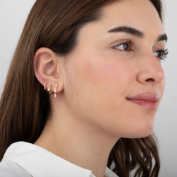 Pendiente Plata Circonita Pendientes Aro Cuadrado - 10 mm - Circonita - Bañado Oro y Plata Rodiada