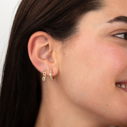 Boucles D'Oreilles Argent Zircone Créoles - 14 mm - Zirconia - Plaqué or et argent rhodié