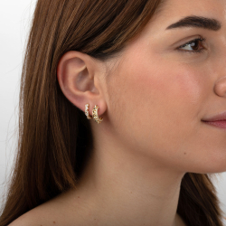 Pendiente Plata Circonita Pendientes Semi Aro Puntas - 17 mm - Bañado oro y Plata Rodiada