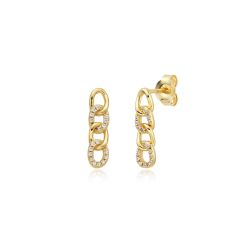  Silver Zirconia Earrings - 16 mm - Link - Rhodium-Plated Silver