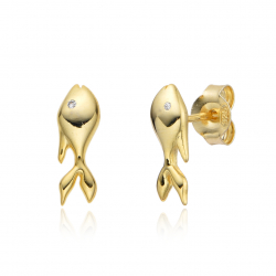 Pendiente Plata Circonita Pendientes Plata  - Pez - 12 mm - Bañado Oro y Plata Rodiada