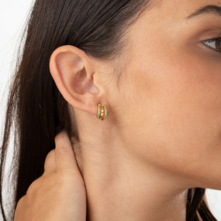 Silver Zircon Earrings Semi-Hoop Earrings - Triple Hoop - 12 mm - Cubic Zirconia - Gold Plated and Rhodium-Plated Silver