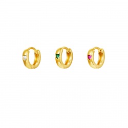 New Arrivals Hoop Earrings - Heart Zirconia - 12 mm - Gold Plated and Rhodium Silver