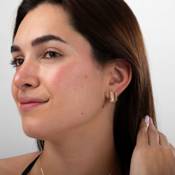 Ohrringe Silber Zirkonia Creolen Tasche - Zirkonia - 14 mm - Vergoldet und Rhodiumsilber