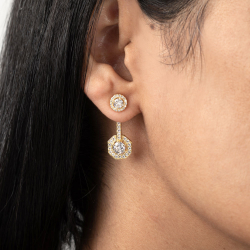 Boucles D'Oreilles Argent Zircone Boucles d’oreilles hexagone - Zirconium - 28 mm - Plaqué Or et Argent Rhodié