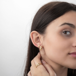 Pendiente Plata Circonita Pendientes Aro Corazón - Circonita - 15mm - Bañado Oro y Plata Rodiada