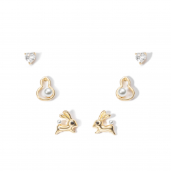 Ohrringe Silber Zirkonia Silber Ohrringe - Dreier-Set - Hase, Ente und Herz - Vergoldet und Rhodiniertes Silber