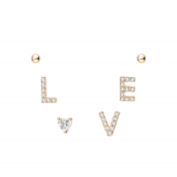 Ohrringe Silber Zirkonia Silber Ohrringe - Dreier-Set - LOVE und Kugel - Vergoldet und Rhodiniertes Silber